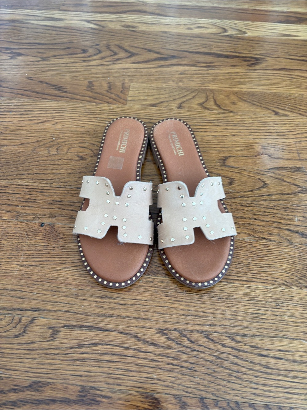 Rialto Beige Studded Slide Sandals